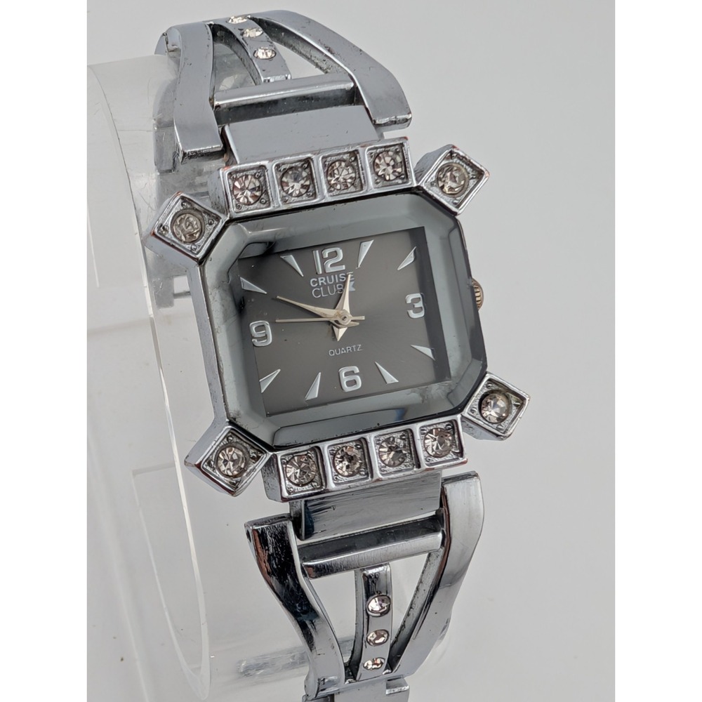Cruise Club Women's Watch 24mm Case Rhinestones 7.5" Silver Band- New Battery
